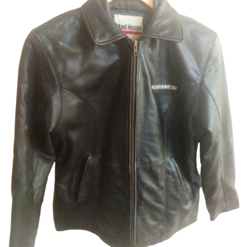 Leather Bomber Black Jacket Distressed *FLAW